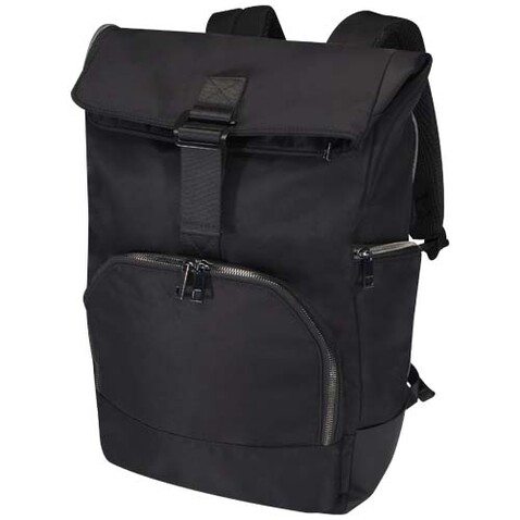 Rhine 15" Rolltop-Rucksack aus recyceltem GRS-Material 18 L, schwarz bedrucken, Art.-Nr. 13008890