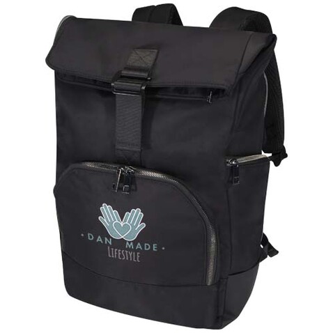 Rhine 15" Rolltop-Rucksack aus recyceltem GRS-Material 18 L, schwarz bedrucken, Art.-Nr. 13008890