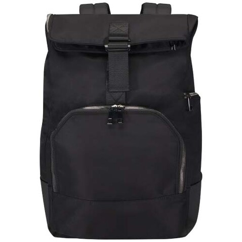 Rhine 15" Rolltop-Rucksack aus recyceltem GRS-Material 18 L, schwarz bedrucken, Art.-Nr. 13008890