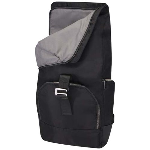 Rhine 15" Rolltop-Rucksack aus recyceltem GRS-Material 18 L, schwarz bedrucken, Art.-Nr. 13008890