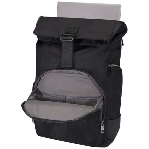 Rhine 15" Rolltop-Rucksack aus recyceltem GRS-Material 18 L, schwarz bedrucken, Art.-Nr. 13008890