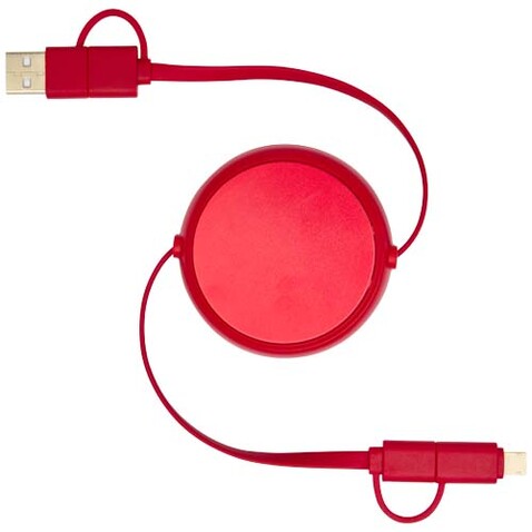 Alasia 100 cm 5-in-1 Kabel aus recyceltem Kunststoff und Aluminium, einziehbar, für Datenübertragung und mit 45W Schnellladung, rot bedrucken, Art.-Nr. 12442021 Alasia 100 cm 5-in-1 Kabel aus recyceltem Kunststoff und Aluminium, einziehbar, für Datenübertragung und mit 45W Schnellladung, rot bedrucken, Art.-Nr. 12442021