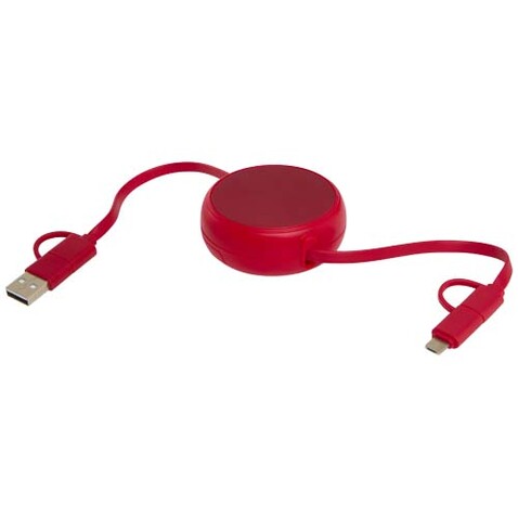 Alasia 100 cm 5-in-1 Kabel aus recyceltem Kunststoff und Aluminium, einziehbar, für Datenübertragung und mit 45W Schnellladung, rot bedrucken, Art.-Nr. 12442021 Alasia 100 cm 5-in-1 Kabel aus recyceltem Kunststoff und Aluminium, einziehbar, für Datenübertragung und mit 45W Schnellladung, rot bedrucken, Art.-Nr. 12442021