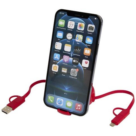 Alasia 100 cm 5-in-1 Kabel aus recyceltem Kunststoff und Aluminium, einziehbar, für Datenübertragung und mit 45W Schnellladung, rot bedrucken, Art.-Nr. 12442021 Alasia 100 cm 5-in-1 Kabel aus recyceltem Kunststoff und Aluminium, einziehbar, für Datenübertragung und mit 45W Schnellladung, rot bedrucken, Art.-Nr. 12442021