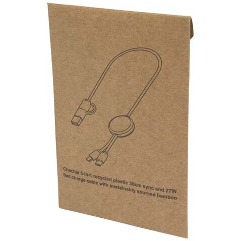 Chechia 30 cm 5-in-1 Kabel aus recyceltem Kunststoff für Datenübertragung und 27W Schnellladung mit Bambusdetails, weiss bedrucken, Art.-Nr. 12442101 Chechia 30 cm 5-in-1 Kabel aus recyceltem Kunststoff für Datenübertragung und 27W Schnellladung mit Bambusdetails, weiss bedrucken, Art.-Nr. 12442101