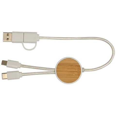 Chechia 30 cm 5-in-1 Kabel aus recyceltem Kunststoff für Datenübertragung und 27W Schnellladung mit Bambusdetails, weiss bedrucken, Art.-Nr. 12442101 Chechia 30 cm 5-in-1 Kabel aus recyceltem Kunststoff für Datenübertragung und 27W Schnellladung mit Bambusdetails, weiss bedrucken, Art.-Nr. 12442101