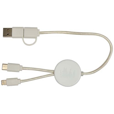 Chechia 30 cm 5-in-1 Kabel aus recyceltem Kunststoff für Datenübertragung und 27W Schnellladung mit Bambusdetails, weiss bedrucken, Art.-Nr. 12442101 Chechia 30 cm 5-in-1 Kabel aus recyceltem Kunststoff für Datenübertragung und 27W Schnellladung mit Bambusdetails, weiss bedrucken, Art.-Nr. 12442101