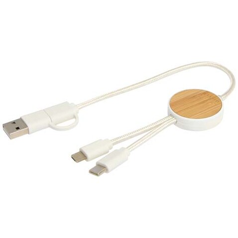 Chechia 30 cm 5-in-1 Kabel aus recyceltem Kunststoff für Datenübertragung und 27W Schnellladung mit Bambusdetails, weiss bedrucken, Art.-Nr. 12442101 Chechia 30 cm 5-in-1 Kabel aus recyceltem Kunststoff für Datenübertragung und 27W Schnellladung mit Bambusdetails, weiss bedrucken, Art.-Nr. 12442101