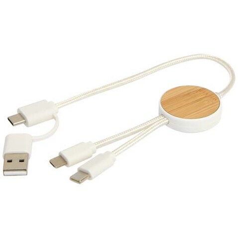Chechia 30 cm 5-in-1 Kabel aus recyceltem Kunststoff für Datenübertragung und 27W Schnellladung mit Bambusdetails, weiss bedrucken, Art.-Nr. 12442101 Chechia 30 cm 5-in-1 Kabel aus recyceltem Kunststoff für Datenübertragung und 27W Schnellladung mit Bambusdetails, weiss bedrucken, Art.-Nr. 12442101