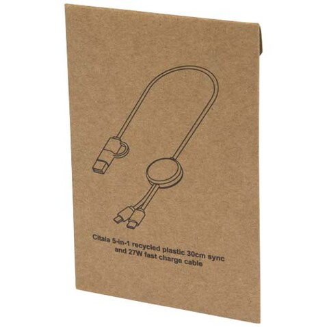 Citala 30 cm 5-in-1 Kabel aus recyceltem Kunststoff für Datenübertragung und 27W Schnellladung, weiss bedrucken, Art.-Nr. 12442701