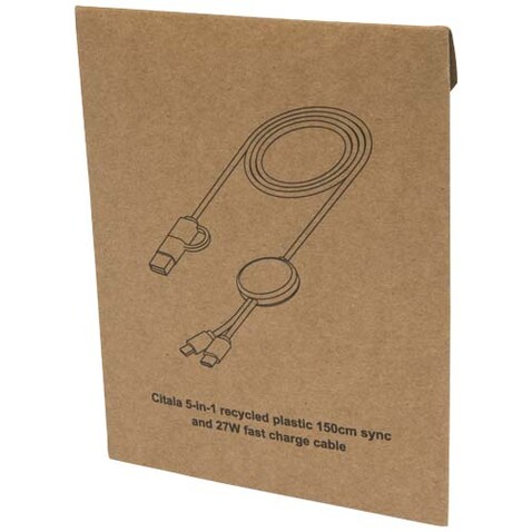 Citala 150 cm 5-in-1 Kabel aus recyceltem Kunststoff für Datenübertragung und 27W Schnellladung, weiss bedrucken, Art.-Nr. 12442801 Citala 150 cm 5-in-1 Kabel aus recyceltem Kunststoff für Datenübertragung und 27W Schnellladung, weiss bedrucken, Art.-Nr. 12442801