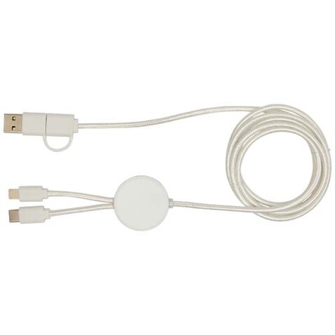 Citala 150 cm 5-in-1 Kabel aus recyceltem Kunststoff für Datenübertragung und 27W Schnellladung, weiss bedrucken, Art.-Nr. 12442801 Citala 150 cm 5-in-1 Kabel aus recyceltem Kunststoff für Datenübertragung und 27W Schnellladung, weiss bedrucken, Art.-Nr. 12442801