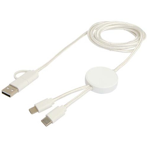 Citala 150 cm 5-in-1 Kabel aus recyceltem Kunststoff für Datenübertragung und 27W Schnellladung, weiss bedrucken, Art.-Nr. 12442801 Citala 150 cm 5-in-1 Kabel aus recyceltem Kunststoff für Datenübertragung und 27W Schnellladung, weiss bedrucken, Art.-Nr. 12442801