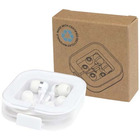 Baekdu kabelgebundenes Headset Typ-C mit Aufbewahrungsbox aus recyceltem Kunststoff, weiss bedrucken, Art.-Nr. 12443801