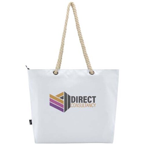 Panama Strandkühltasche mit Kordelgriffen aus recyceltem GRS-Material, 23L, weiss bedrucken, Art.-Nr. 13007901 Panama Strandkühltasche mit Kordelgriffen aus recyceltem GRS-Material, 23L, weiss bedrucken, Art.-Nr. 13007901