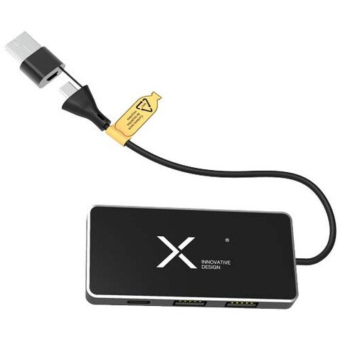 SCX.design H20 8-in-1 USB-Hub mit dualem Eingang und 6 Ports und Leuchtlogo, schwarz bedrucken, Art.-Nr. 2PX16590 SCX.design H20 8-in-1 USB-Hub mit dualem Eingang und 6 Ports und Leuchtlogo, schwarz bedrucken, Art.-Nr. 2PX16590