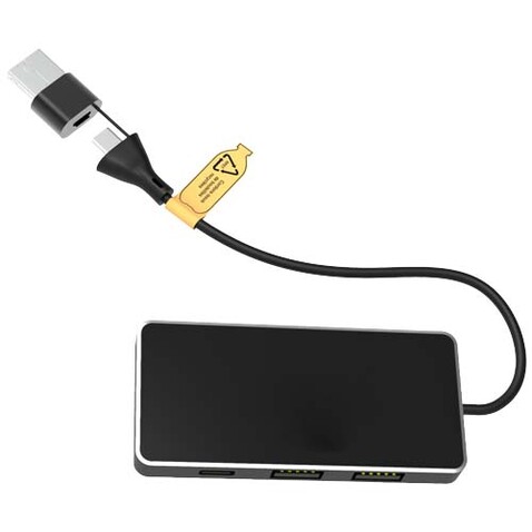 SCX.design H20 8-in-1 USB-Hub mit dualem Eingang und 6 Ports und Leuchtlogo, schwarz bedrucken, Art.-Nr. 2PX16590 SCX.design H20 8-in-1 USB-Hub mit dualem Eingang und 6 Ports und Leuchtlogo, schwarz bedrucken, Art.-Nr. 2PX16590