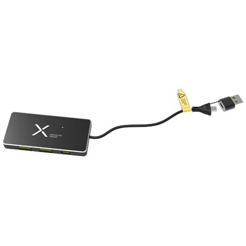 SCX.design H20 8-in-1 USB-Hub mit dualem Eingang und 6 Ports und Leuchtlogo, schwarz bedrucken, Art.-Nr. 2PX16590 SCX.design H20 8-in-1 USB-Hub mit dualem Eingang und 6 Ports und Leuchtlogo, schwarz bedrucken, Art.-Nr. 2PX16590