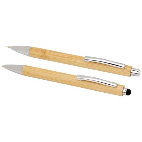 Oblys Kugelschreiber und Druckbleistiftset aus Bambus (schwarze Mine), natur bedrucken, Art.-Nr. 10797606 Oblys Kugelschreiber und Druckbleistiftset aus Bambus (schwarze Mine), natur bedrucken, Art.-Nr. 10797606