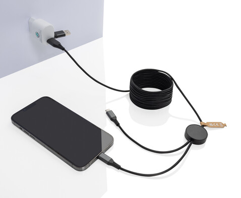 Terra 3 Meter 4-in-1-Kabel aus RCS recyceltem PET grau bedrucken, Art.-Nr. P302.6402 Terra 3 Meter 4-in-1-Kabel aus RCS recyceltem PET grau bedrucken, Art.-Nr. P302.6402