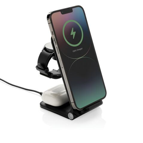 Powerpal 3-in-1 15W-Ladegerät aus RCS recyceltem Kunststoff schwarz bedrucken, Art.-Nr. P309.0601 Powerpal 3-in-1 15W-Ladegerät aus RCS recyceltem Kunststoff schwarz bedrucken, Art.-Nr. P309.0601