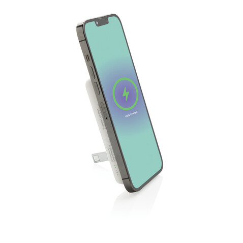 Zen 5000mAh 5W magnetische Bambus-Powerbank aus RCS rPlastik weiß bedrucken, Art.-Nr. P322.9003