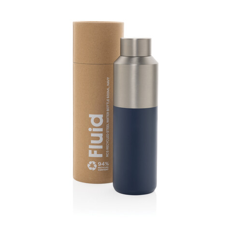 Fluid Flasche aus RCS-zertifiziert recyceltem Stahl, 600ml navy blau bedrucken, Art.-Nr. P437.0725 Fluid Flasche aus RCS-zertifiziert recyceltem Stahl, 600ml navy blau bedrucken, Art.-Nr. P437.0725