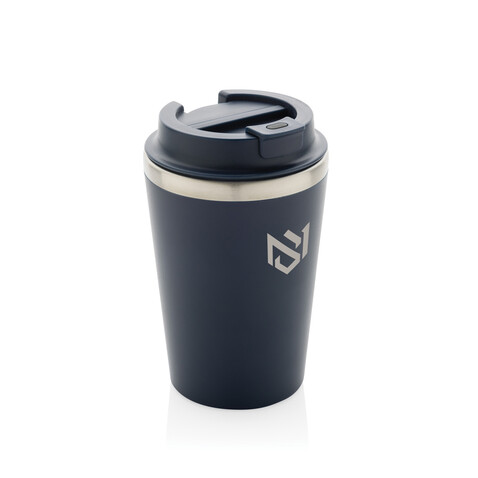 Java 350ml doppelwandiger Becher aus RCS recyceltem PP navy blau bedrucken, Art.-Nr. P437.1425