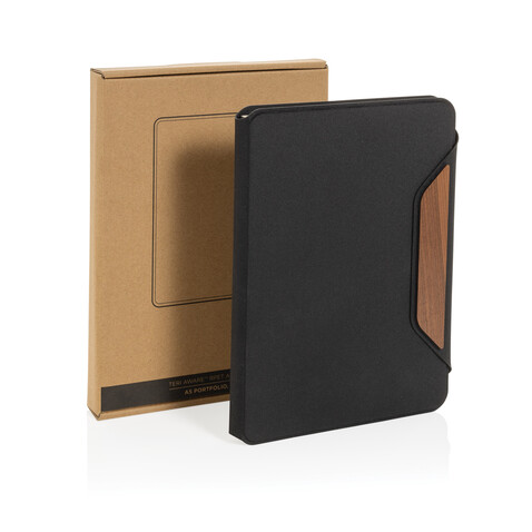 Teri AWARE™ A5 Portfolio aus RPET und Walnuss schwarz bedrucken, Art.-Nr. P774.6401 Teri AWARE™ A5 Portfolio aus RPET und Walnuss schwarz bedrucken, Art.-Nr. P774.6401