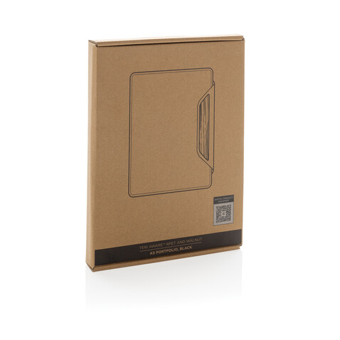 Teri AWARE™ A5 Portfolio aus RPET und Walnuss schwarz bedrucken, Art.-Nr. P774.6401 Teri AWARE™ A5 Portfolio aus RPET und Walnuss schwarz bedrucken, Art.-Nr. P774.6401
