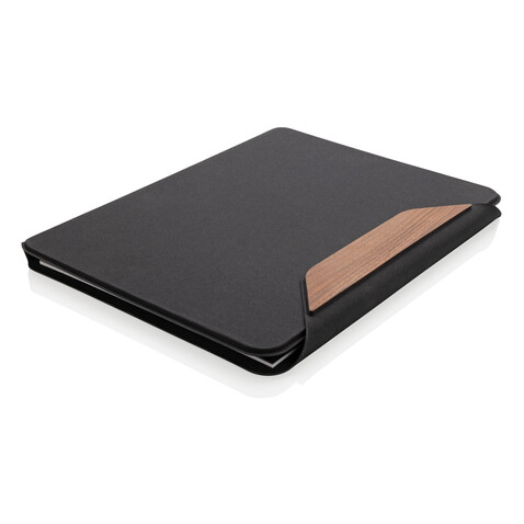 Teri AWARE™ A4 Portfolio aus RPET und Walnuss schwarz bedrucken, Art.-Nr. P774.6501 Teri AWARE™ A4 Portfolio aus RPET und Walnuss schwarz bedrucken, Art.-Nr. P774.6501