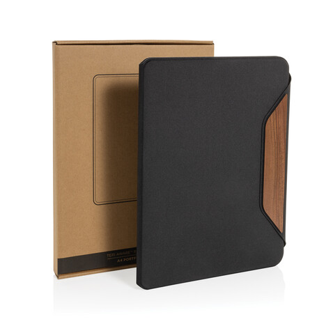 Teri AWARE™ A4 Portfolio aus RPET und Walnuss schwarz bedrucken, Art.-Nr. P774.6501 Teri AWARE™ A4 Portfolio aus RPET und Walnuss schwarz bedrucken, Art.-Nr. P774.6501