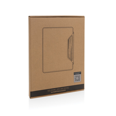 Teri AWARE™ A4 Portfolio aus RPET und Walnuss schwarz bedrucken, Art.-Nr. P774.6501 Teri AWARE™ A4 Portfolio aus RPET und Walnuss schwarz bedrucken, Art.-Nr. P774.6501