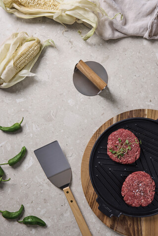 VINGA Paso Smash Burgerpresse braun bedrucken, Art.-Nr. V4220213 VINGA Paso Smash Burgerpresse braun bedrucken, Art.-Nr. V4220213