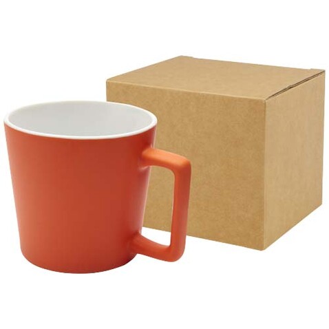 Cali 370 ml Keramiktasse mit matter Oberfläche, orange bedrucken, Art.-Nr. 10090031 Cali 370 ml Keramiktasse mit matter Oberfläche, orange bedrucken, Art.-Nr. 10090031