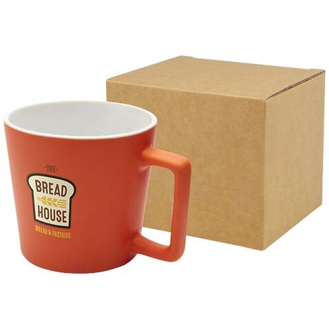 Cali 370 ml Keramiktasse mit matter Oberfläche, orange bedrucken, Art.-Nr. 10090031 Cali 370 ml Keramiktasse mit matter Oberfläche, orange bedrucken, Art.-Nr. 10090031