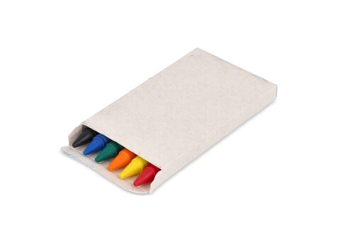 6 Wachsmalstifte in einer Schachtel aus recyceltem Milchkarton - Ecru bedrucken, Art.-Nr. LT91523-N0054
