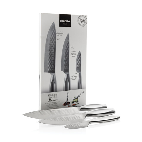 BOSKA Küchenmesser Monaco+, 3er-Set Stahl bedrucken, Art.-Nr. RB307132 BOSKA Küchenmesser Monaco+, 3er-Set Stahl bedrucken, Art.-Nr. RB307132