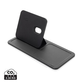 Swiss Peak 3-in-1- Wireless-Charging Desk-Tray aus RCS rPU schwarz bedrucken, Art.-Nr. P309.0401