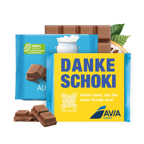 RITTER SPORT MIT WERBEBANDEROLE bedrucken, Art.-Nr. 91296 RITTER SPORT MIT WERBEBANDEROLE bedrucken, Art.-Nr. 91296