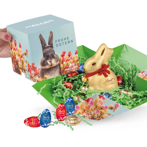 OSTER-WERBEWÜRFEL MIT SCHOKOLADE VON LINDT bedrucken, Art.-Nr. 94626 OSTER-WERBEWÜRFEL MIT SCHOKOLADE VON LINDT bedrucken, Art.-Nr. 94626