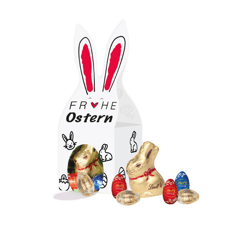 3D PRÄSENT HÄSCHEN MIT LINDT SCHOKOLADE bedrucken, Art.-Nr. 94652 3D PRÄSENT HÄSCHEN MIT LINDT SCHOKOLADE bedrucken, Art.-Nr. 94652