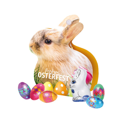 WERBE-OSTEREI ODER HASE MIT SÜßER FÜLLUNG bedrucken, Art.-Nr. 94691 WERBE-OSTEREI ODER HASE MIT SÜßER FÜLLUNG bedrucken, Art.-Nr. 94691