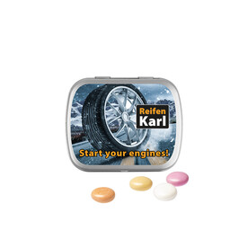 Klappdose, matt-silber, Mentos Kaudragee Fruit bedrucken, Art.-Nr. 1015.00022