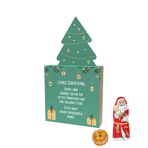 Lindt Präsent im Werbeschuber "Tannenbaum", Kleine Kostbarkeiten Santa bedrucken, Art.-Nr. 1057.00008 Lindt Präsent im Werbeschuber "Tannenbaum", Kleine Kostbarkeiten Santa bedrucken, Art.-Nr. 1057.00008