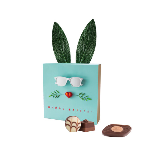 Lindt Präsent im Werbeschuber "Hasenohren", Lindt Mini Pralinés bedrucken, Art.-Nr. 1057.00010 Lindt Präsent im Werbeschuber "Hasenohren", Lindt Mini Pralinés bedrucken, Art.-Nr. 1057.00010