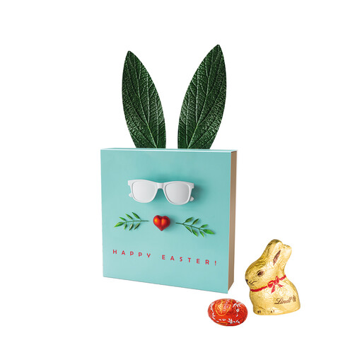 Lindt Präsent im Werbeschuber "Hasenohren", Kleine Kostbarkeiten Goldhase bedrucken, Art.-Nr. 1057.00012 Lindt Präsent im Werbeschuber "Hasenohren", Kleine Kostbarkeiten Goldhase bedrucken, Art.-Nr. 1057.00012