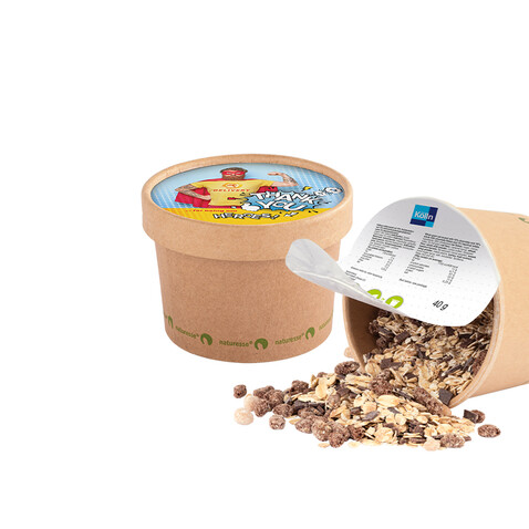 Müslibecher, Kölln Orginal Schoko Hafer-Müsli bedrucken, Art.-Nr. 1070.00005 Müslibecher, Kölln Orginal Schoko Hafer-Müsli bedrucken, Art.-Nr. 1070.00005