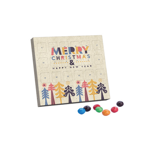 XS Adventskalender, Graspapier, M&M's Crispy bedrucken, Art.-Nr. 1084.00014 XS Adventskalender, Graspapier, M&M's Crispy bedrucken, Art.-Nr. 1084.00014