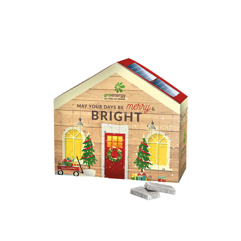 Adventskalender Haus, Alpenmilch-Schokotäfelchen in Pergaminpapier bedrucken, Art.-Nr. 1091.00008 Adventskalender Haus, Alpenmilch-Schokotäfelchen in Pergaminpapier bedrucken, Art.-Nr. 1091.00008